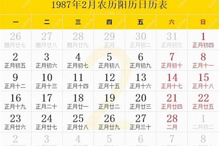 1987正月初二阳历多少